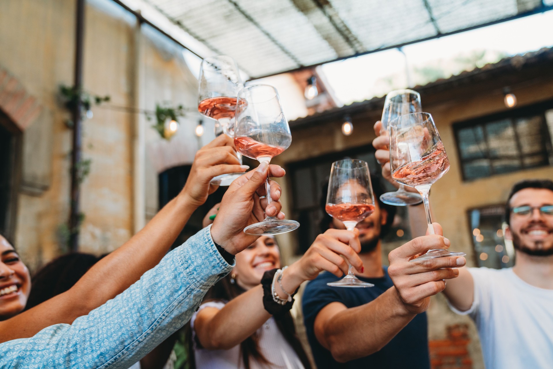 Friends are having a celebratory toast together during a party